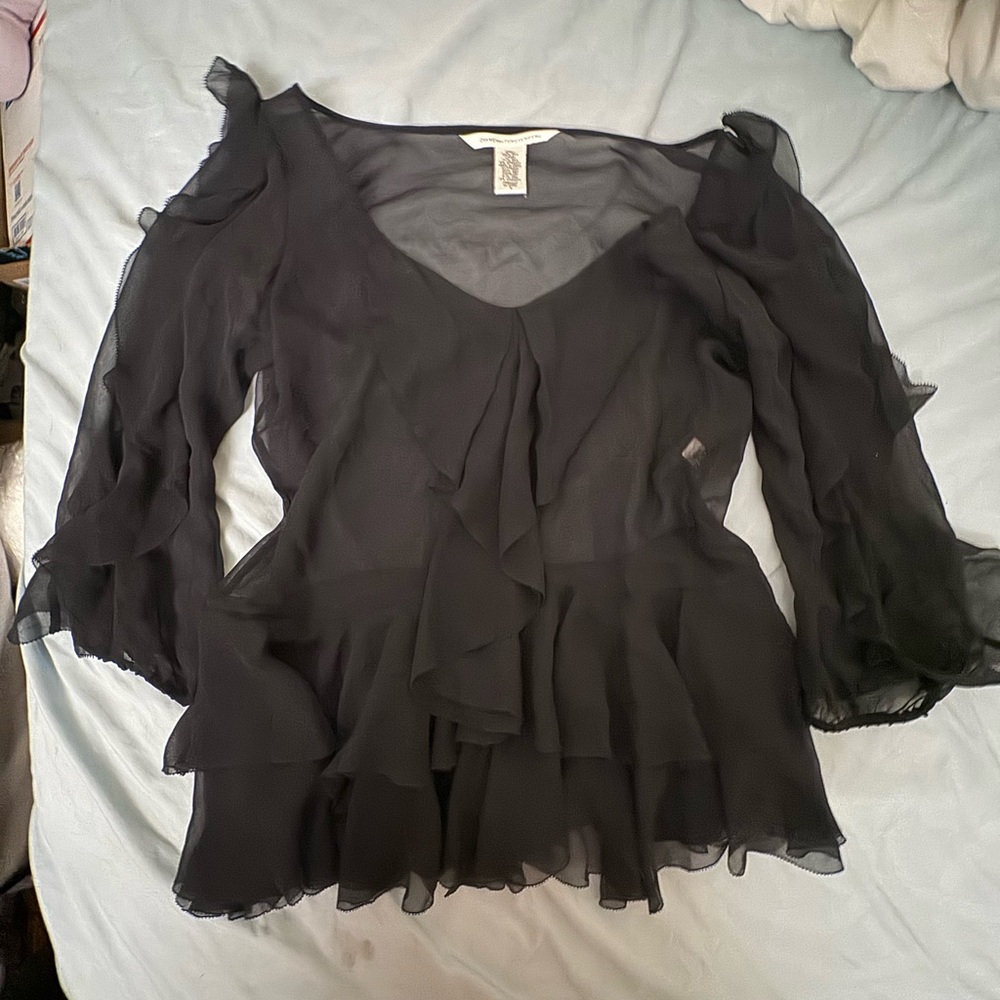 Diane von Furstenburg Black Ruffled Women's Top